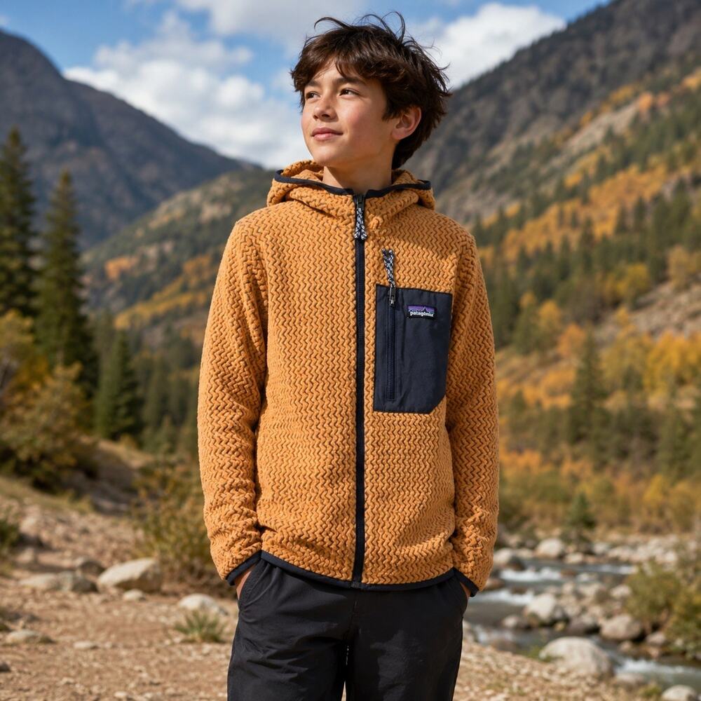 Patagonia R1 Air Full Zip Hoody Kids XS Orange Zigzag Fleece Jacket